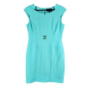 Womens Chelsea Rose Teal Sleeveless Dress Back Zipper Polyester Stretch Size 12